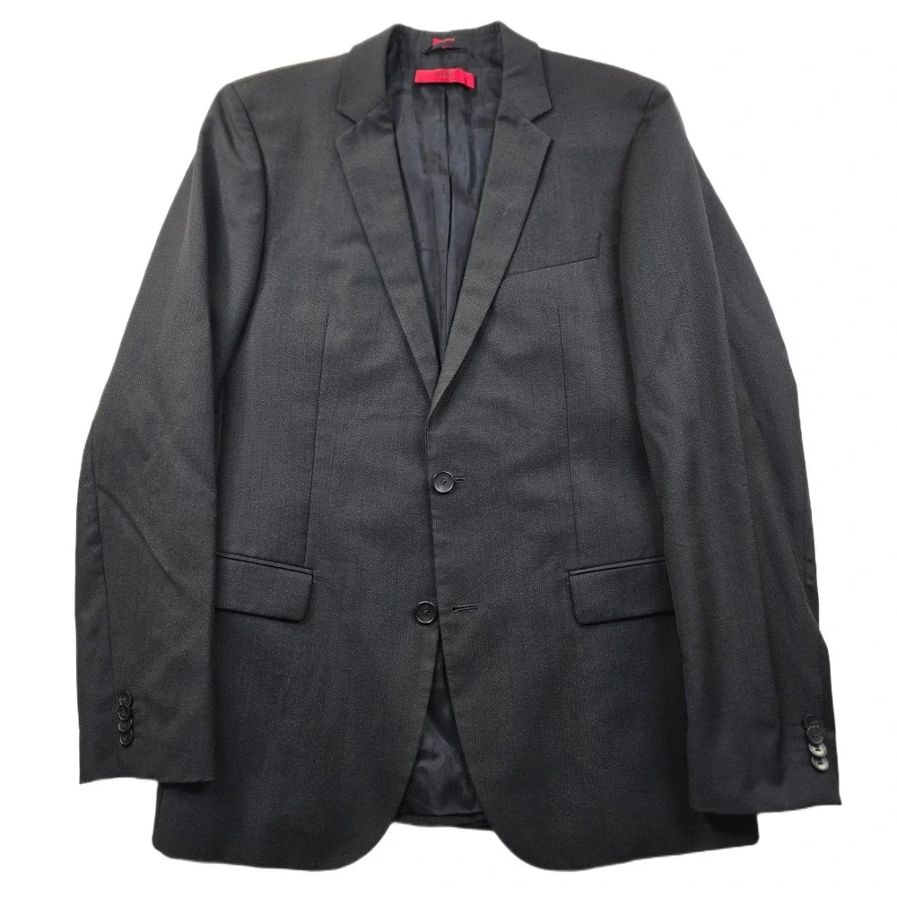 Hugo Boss Blazer Mens 40L 40 Charcoal Gray Textured Stripe Sport Coat